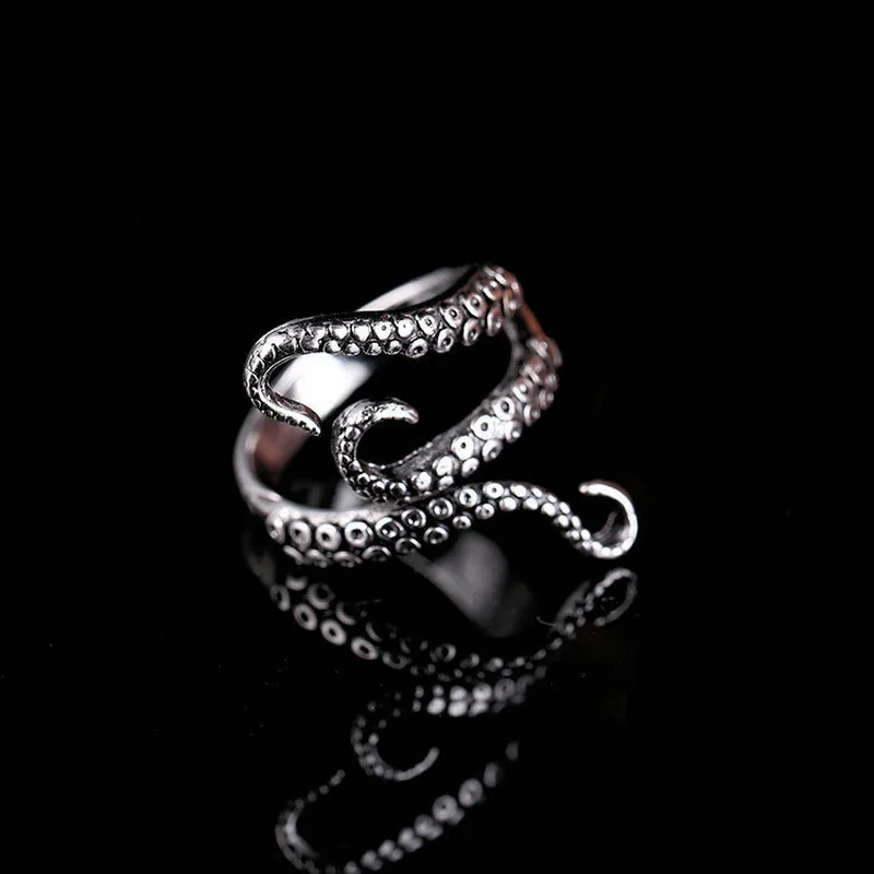 Titanium Steel Octopus Rings Gothic Deep Sea Monster Squid Finger Punk Tentacles Ring Adjustable Size Personality Jewelry Gift-animated-img