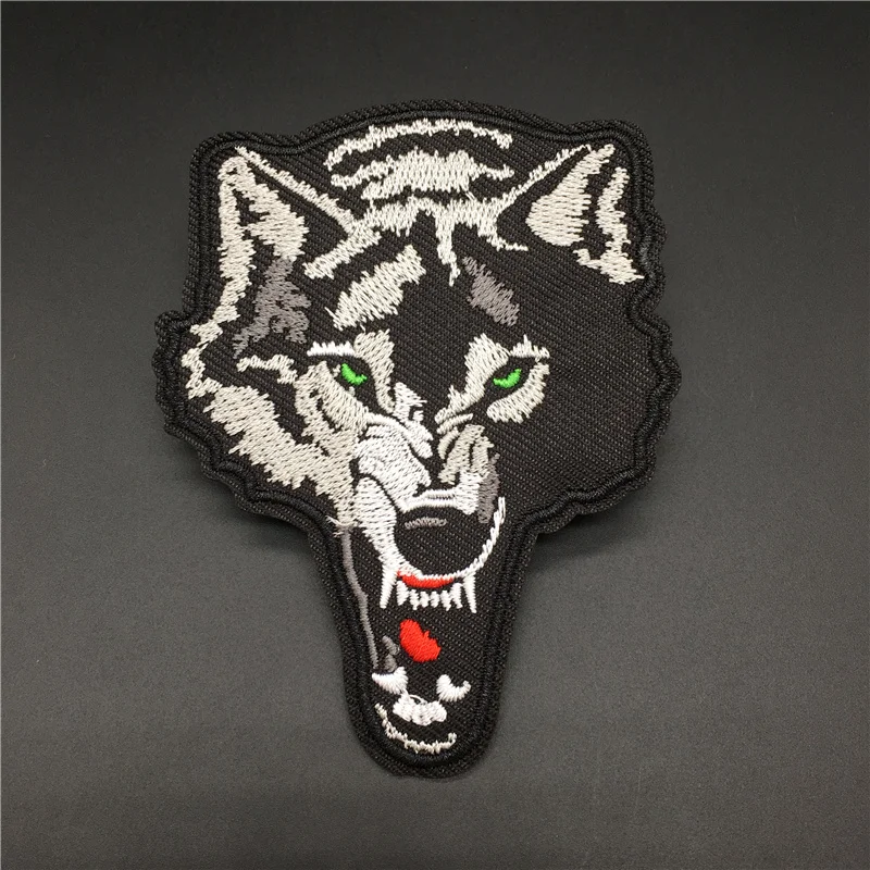 Wolf Embroidery Patch Iron on Stripes 