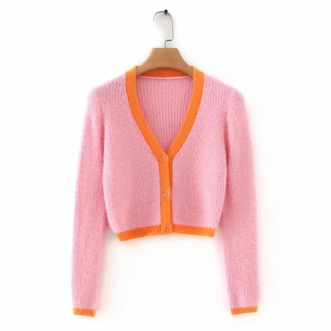 Knit pink sweater knitted crop cardigan 