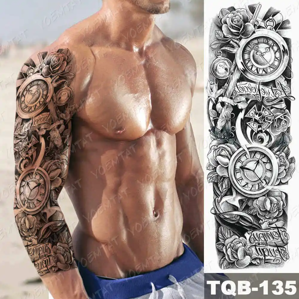 Αγορά Τατουάζ  Large Arm Sleeve Tattoo Clock Rose Cross Dragon Waterproof  Temporary Tatto Sticker Poker Lion Body Art Full Fake Tatoo Women Men