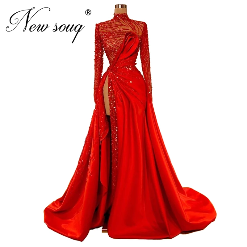 Dubai Red Beaded Evening Dress Custom 