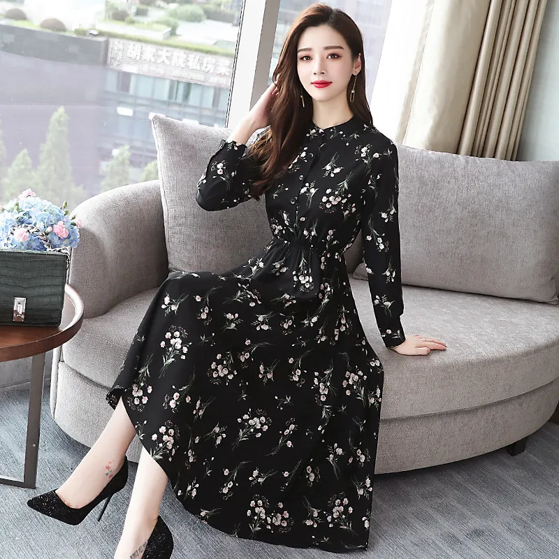 2022 Spring Autumn Chiffon Midi Dress 