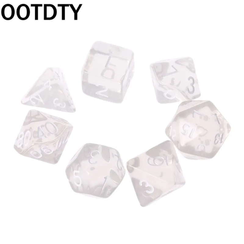 Set Of 7 Dices Beads Sided Polyhedral Dice For RPG DND D&D D4-D20 Clear-animated-img