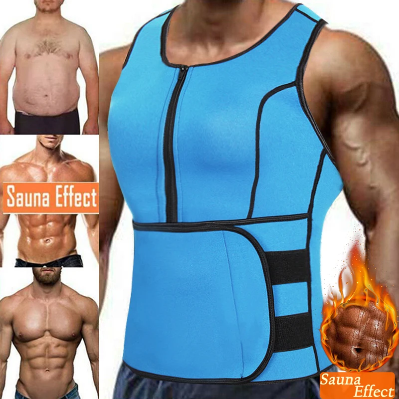 Neoprene Sauna Workout Suit Men Waist Trainer Corset Slimming Vest Zipper Body Shaper with Adjustable Tank Top Faja Shapewear