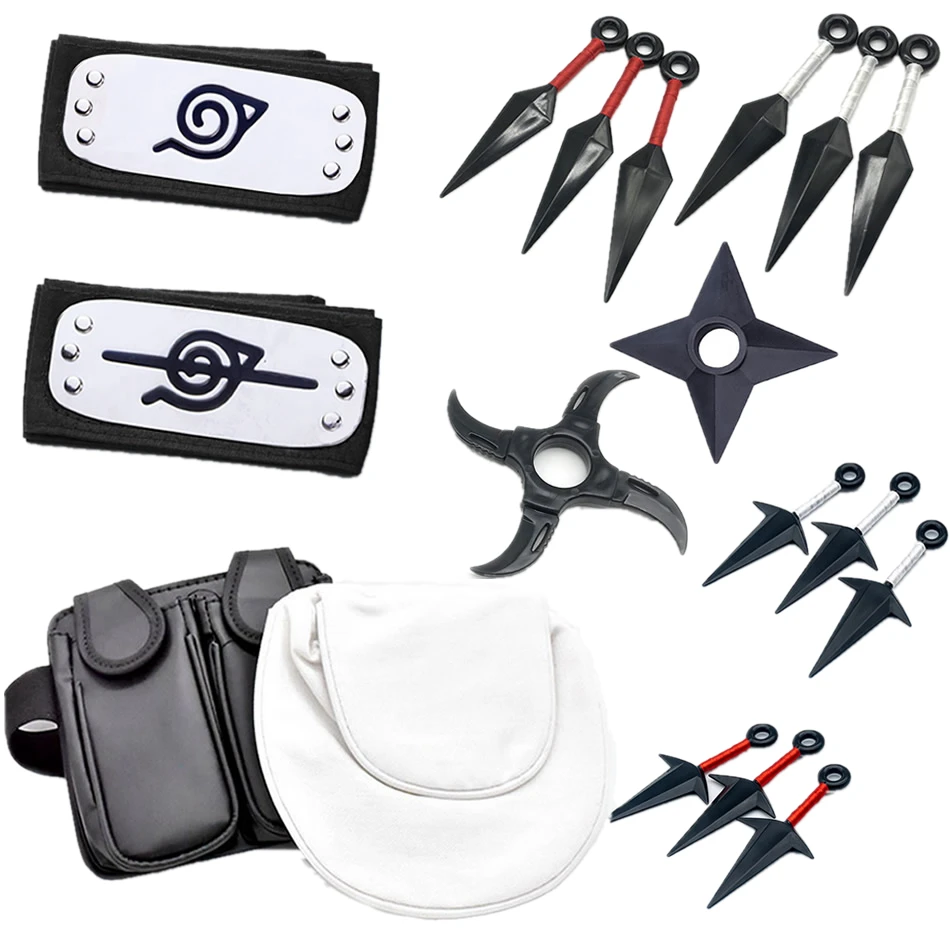 5pcs Naruto Anime Cosplay Costume Kakashi Gloves Kunai Headband Weapon Mask  Set