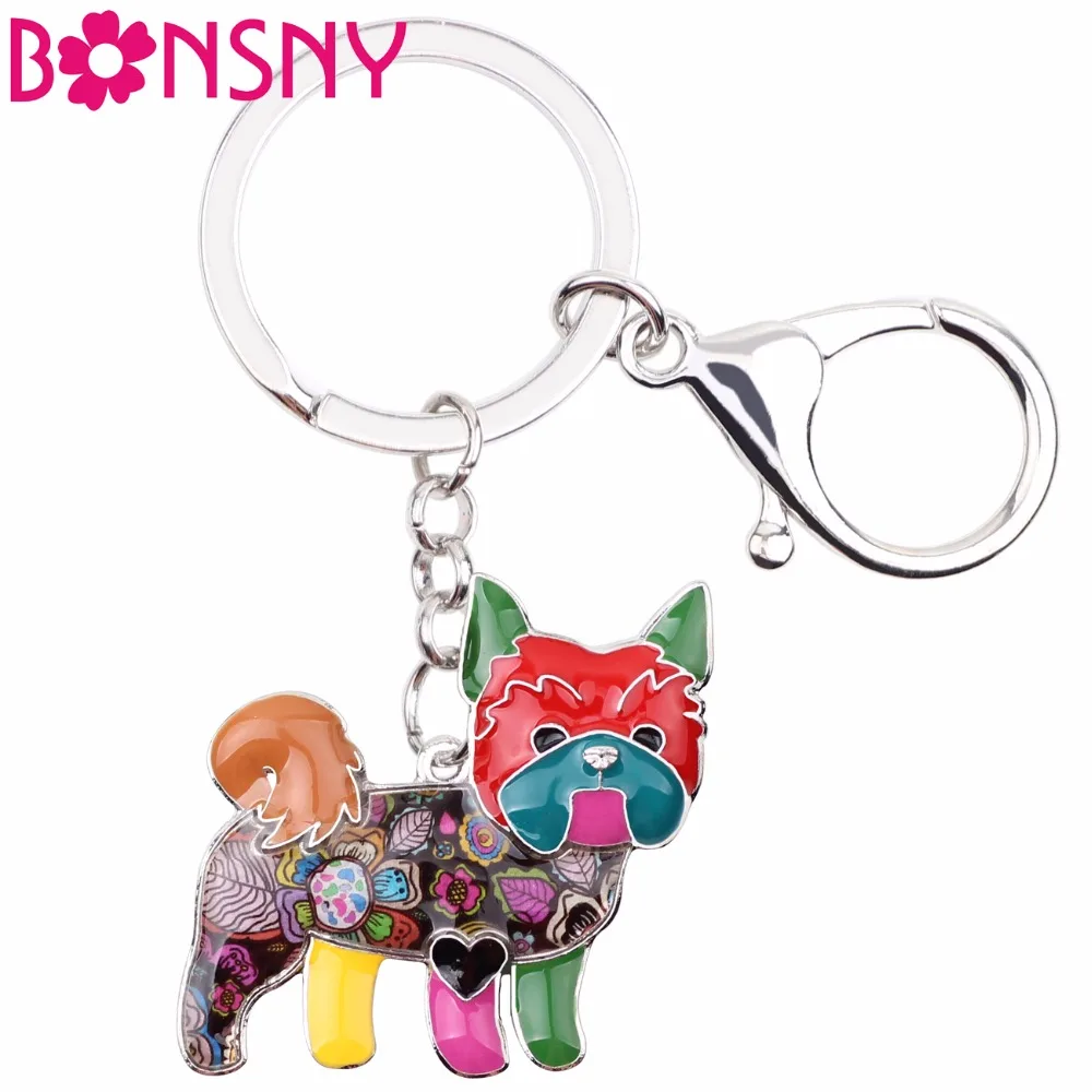 Bonsny Enamel Yorkie Yorkshire Dog Key Chain Key Ring 2017 New Jewelry For Women Bag Pendant Car Key Holder Keychain Accessories-animated-img