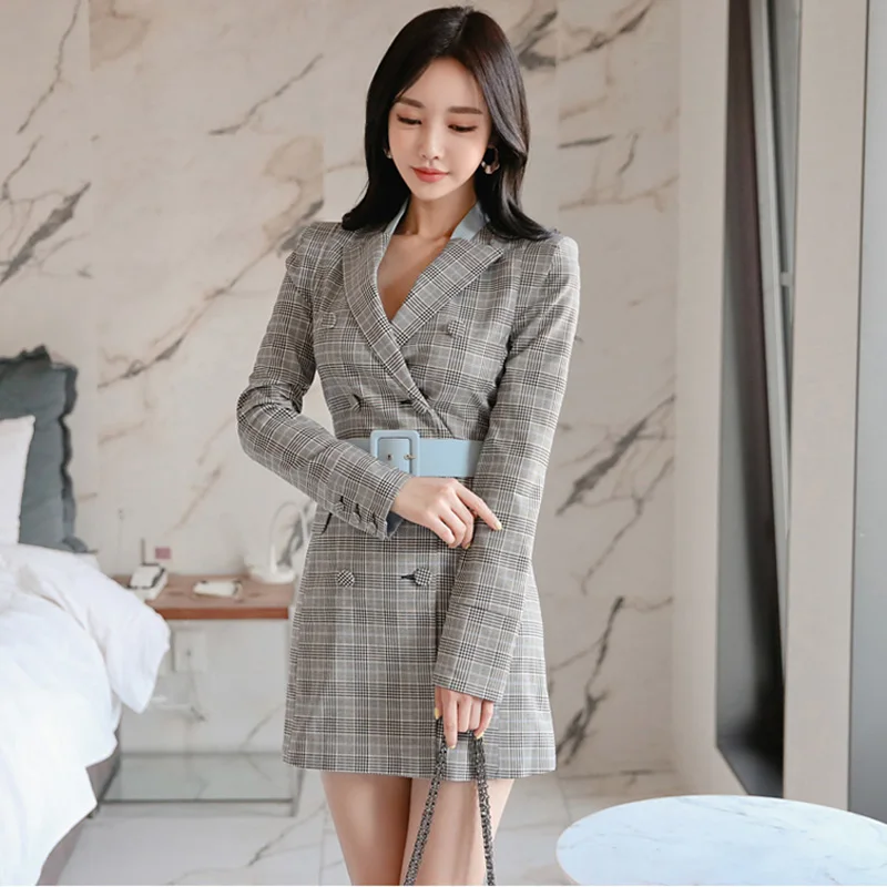Vintage Double-breasted Belted Plaid 