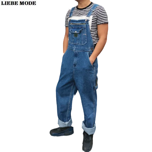 Loose Fit Jeans Men Denim Bib Overalls 