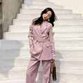 AKSAYA 2021 Spring new age reduction fashion style off-the-shoulder elegant pink suit trousers two-piece haute couture preview-2