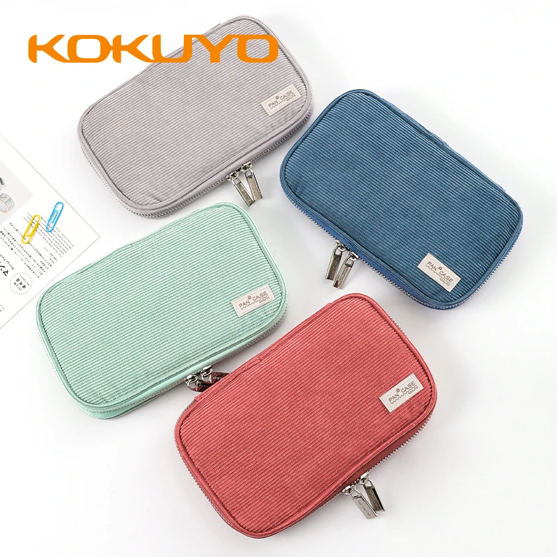 Kokuyo Corduroy Pan Case Flat Open Multi Pocket Pen Pencil Bag