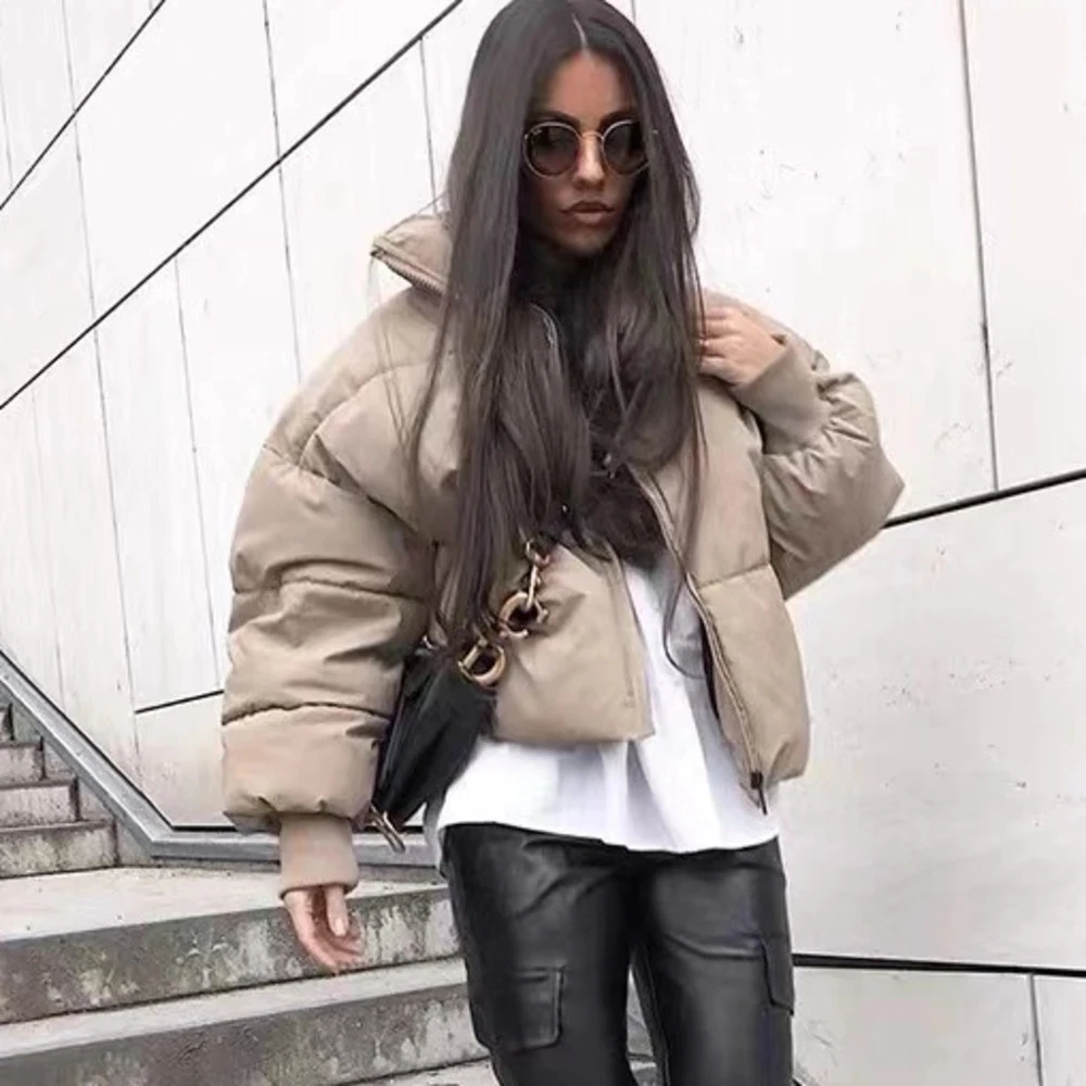 black oversized cropped puffer jacket