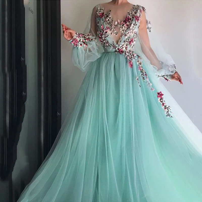 Long Sleeves Evening Dress Party Gowns 