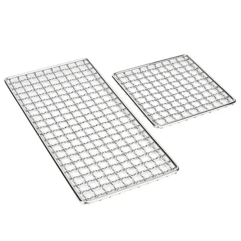 2Pcs Stainless Steel Camping Grill Barbecue Wire Mesh BBQ Grill Mat Cooking Grid for Outdoor Camping Grill