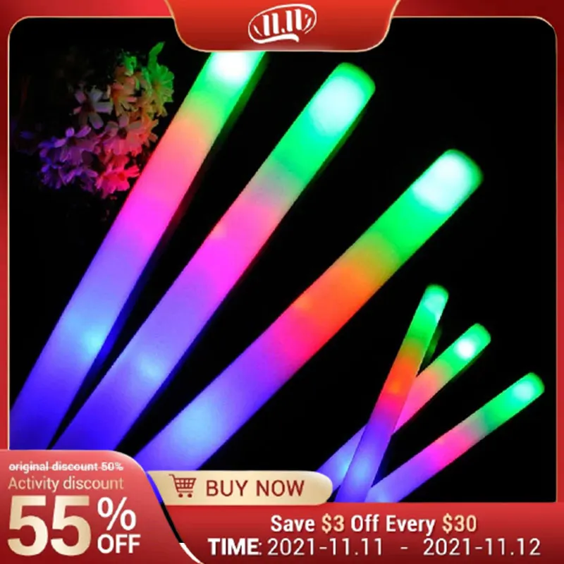 12/15/30/60Pcs/Lot Glow Sticks Bulk Colorful LED Foam Stick Glow Sticks Cheer Tube RGB LED Glow in the Dark Light for Party