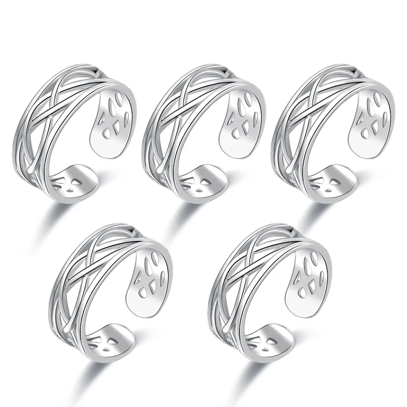 9pcs/lot Foot Ring Open Adjustable Toe Rings Wave Pattern Alloy