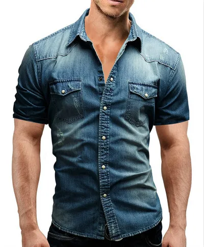 Mens short sleeve jean shirt Clearance