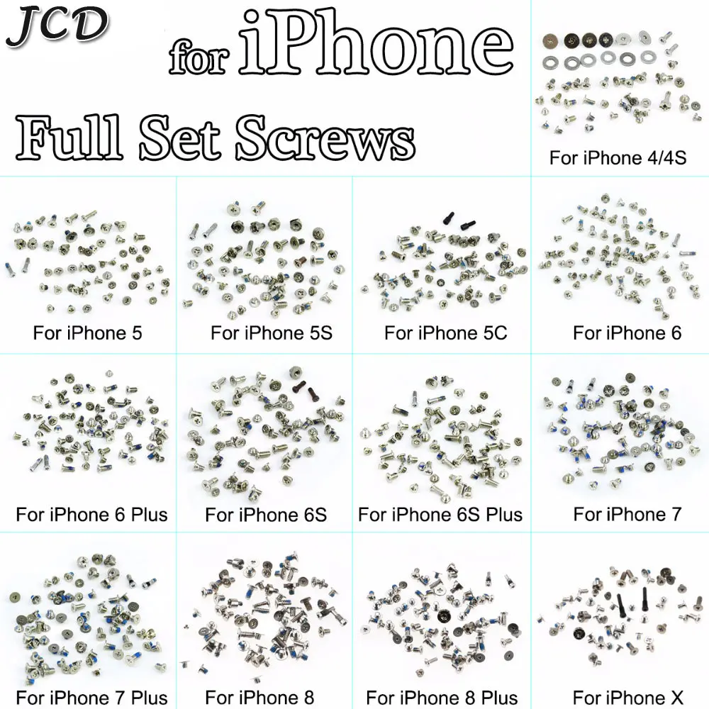 JCD Screws Full Screw Set for iPhone 4 4S 5C 5S 5G 6G 6s 6 7 7P 8 8 plus X Repair bolt Complete Kit Replacement Parts-animated-img
