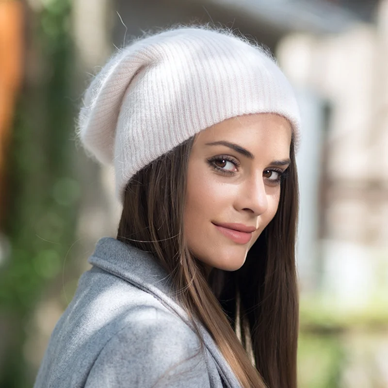 quality simple Rabbit fur Beanie Hat 