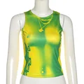 Zenaide Sleeveless Tank Top Tie Dye Print Green Fashion Sexy Off Shoulder Gothic 2021 Summer Vintage Casual Women Crop Tops Y2K preview-5