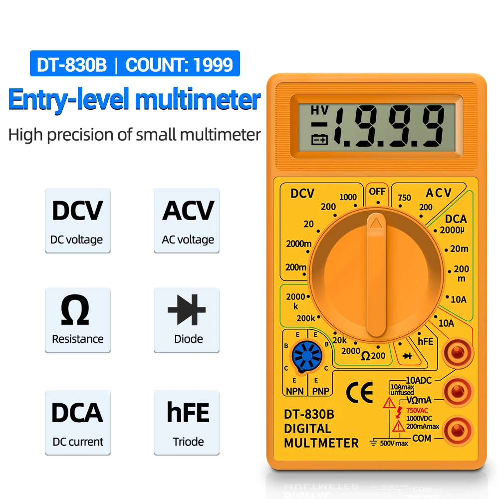 Dt830b Digital Multimeter: 750/1000v Voltmeter Ammeter Ohm Tester