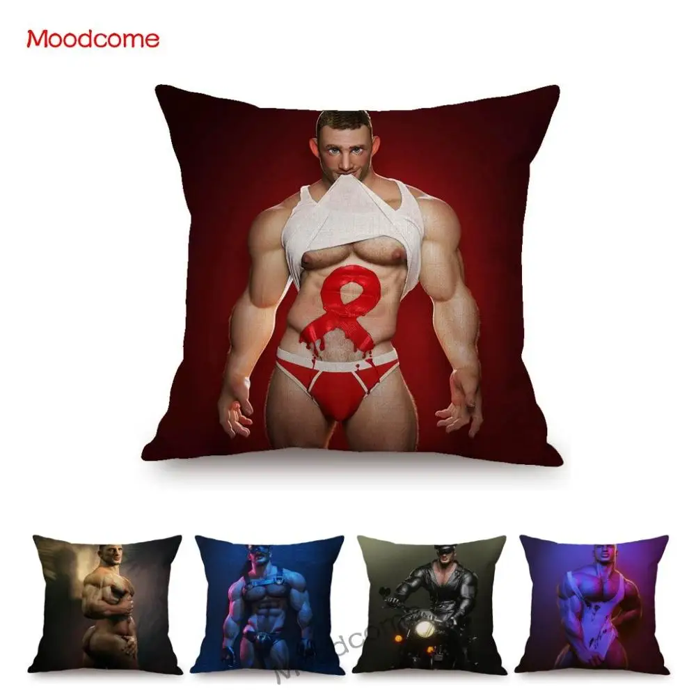 Купить Домашний текстиль | Sexy Cartoon Hunk Boy Muscular Gym Body Hot  Boyfriend Gay Muscle Art Home Decorative Pillow Case Cotton Linen Sofa  Cushion Cover