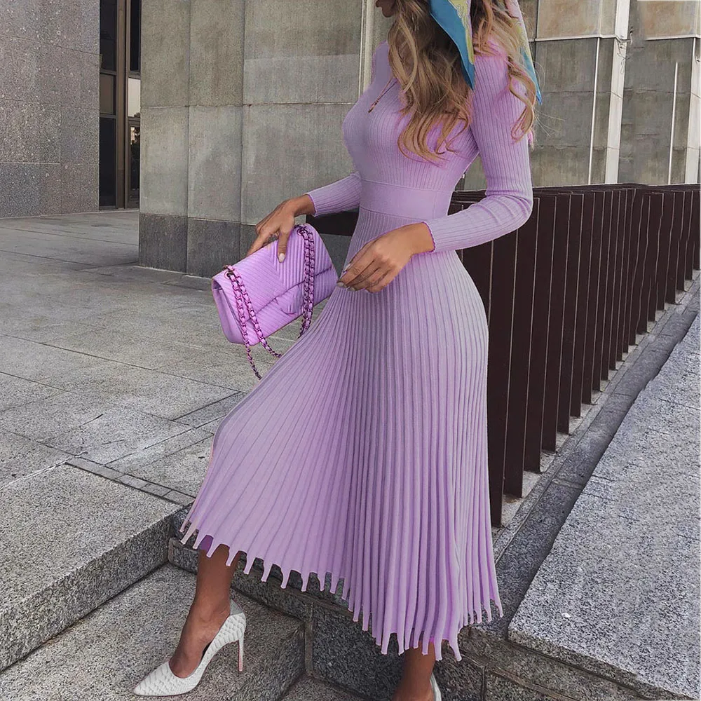 Elegant Party Pleated Sweater Dress 