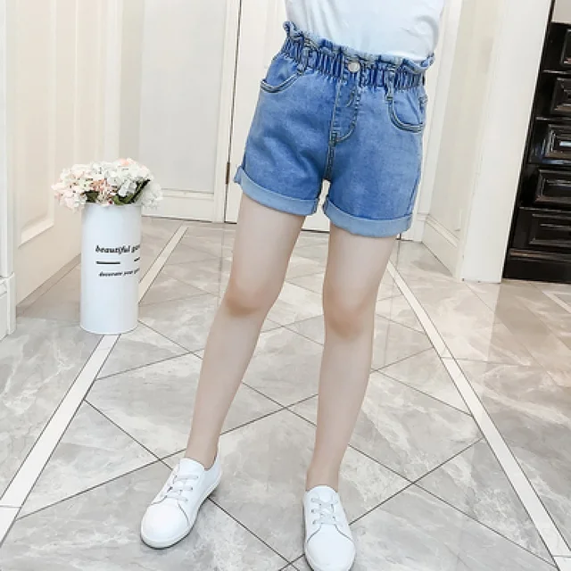 Teenage Girls High Waist Jeans Shorts Pure Blue Denim Kids for Girls Shorts  Summer Loose Hot Pants Fashion Toddler Clothes New