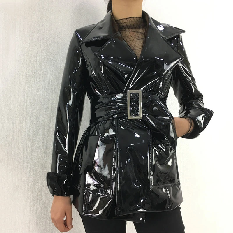 2020 Black Glossy patent faux leather 