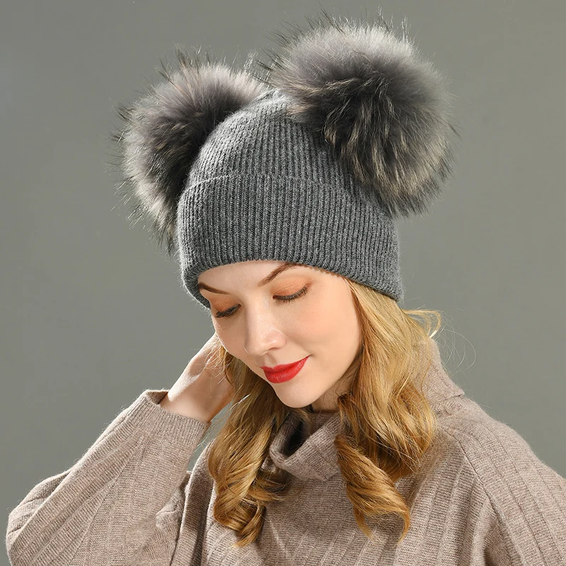 womens real fur pom pom hat