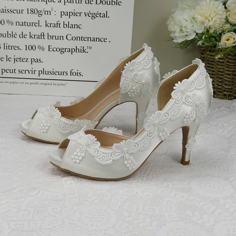 Open toe wedding shoes for bride Clearance