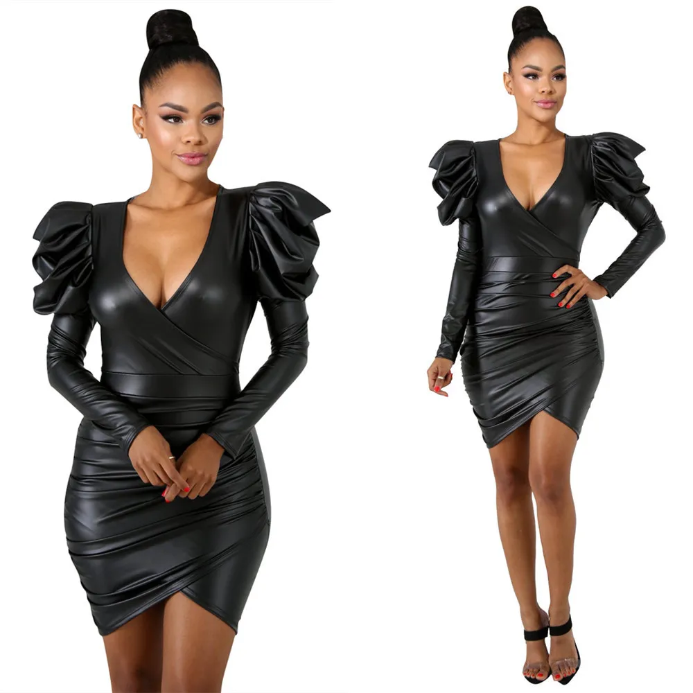 קנו שמלות | Women Dress PU Faux Leather 