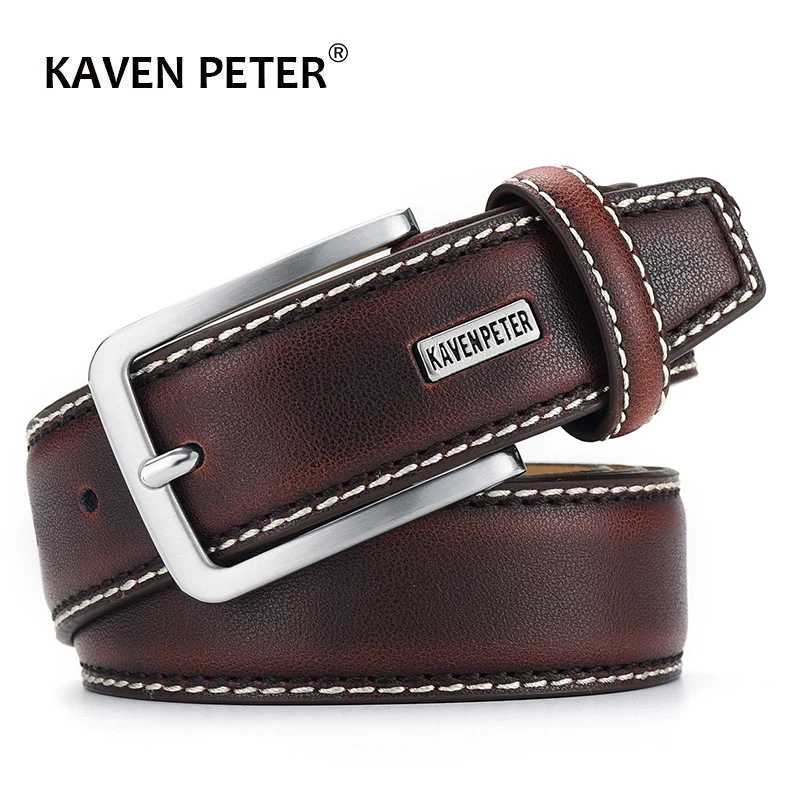 Fashion Men Belts Genuine Leather Luxury Designer Brown Vintage Waist Belt For Jeans Cinturon Cowboy Hombre Dropshipping-animated-img