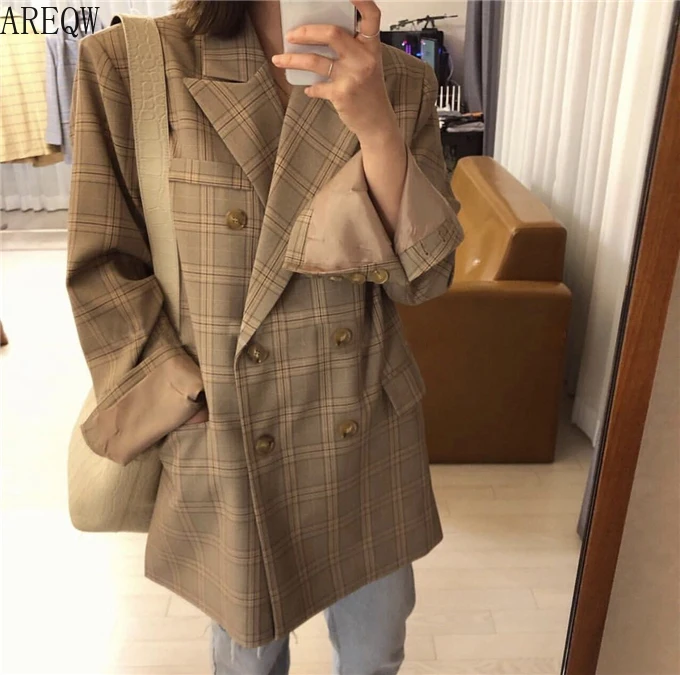 double breasted check blazer