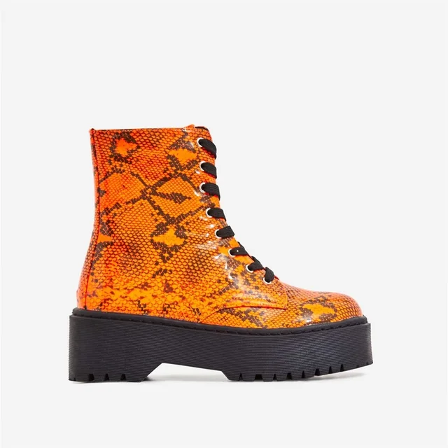 orange snake print boots