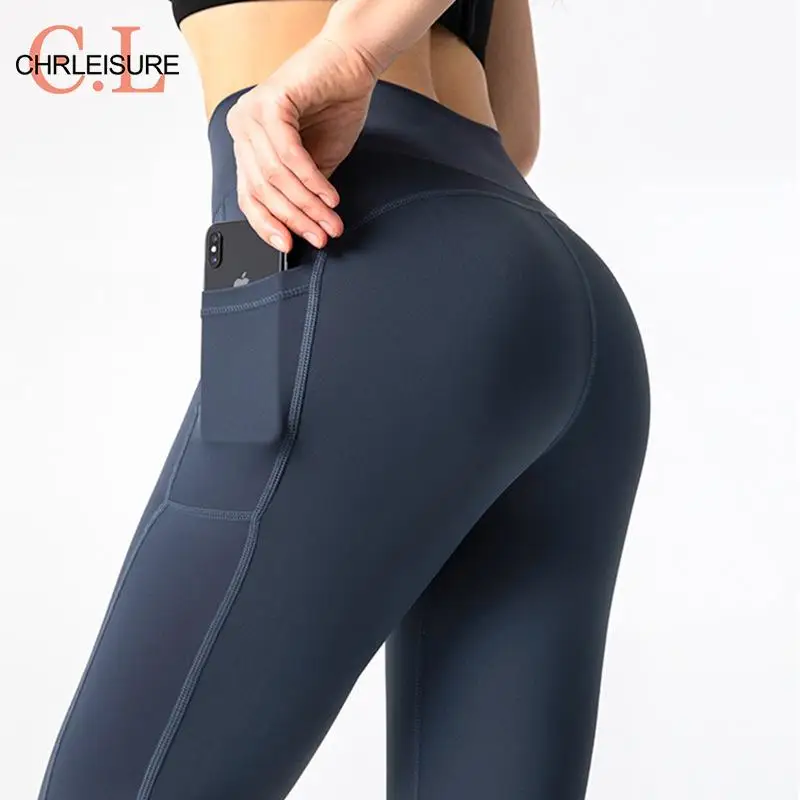 CHRLEISURE Seamless Yoga Pant with Pocket Women's Hip Lifting Sport  Leggings Gym High Waist Fitness Tight Elastic Slim Workwear