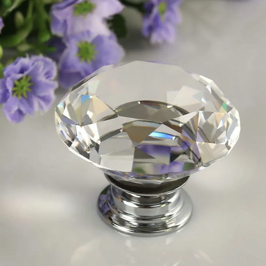 NAIERDI 20mm/30mm/40mm Round Diamond Crystal Glass Knobs Cupboard