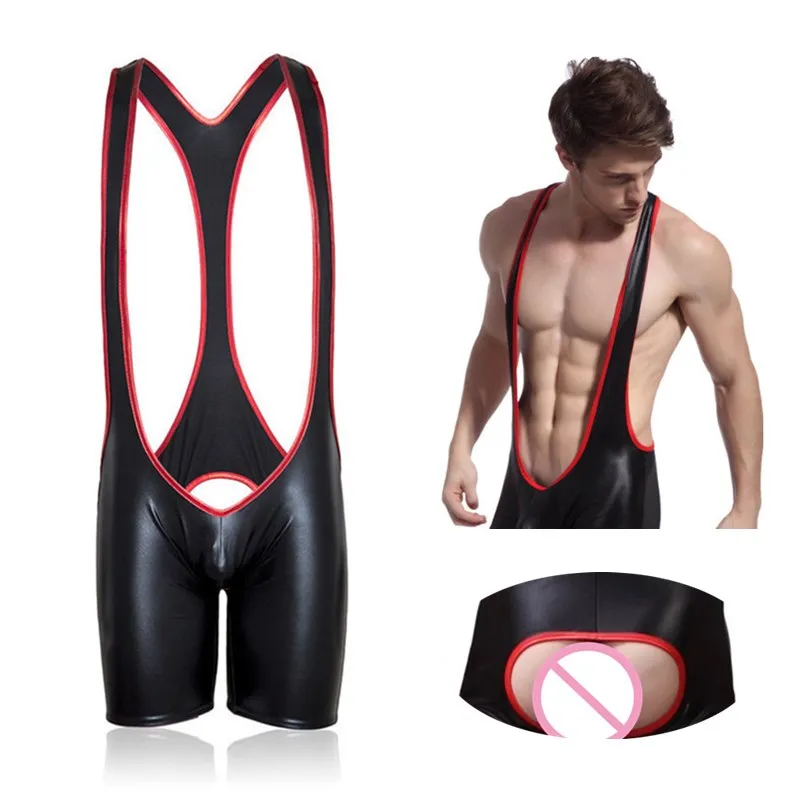 Fetish Men Gay Latex Crotchless Pants 