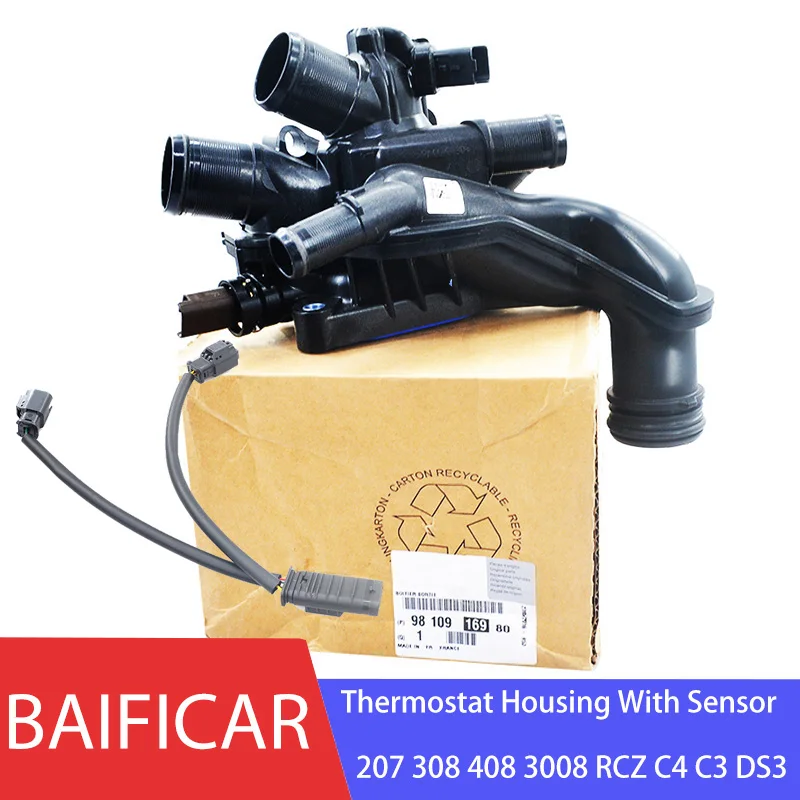 Baificar Brand New Coolant Thermostat Housing With Sensor 9810916980 For Peugeot 207 308 408 3008 RCZ Citroen C4 C3 DS3-animated-img