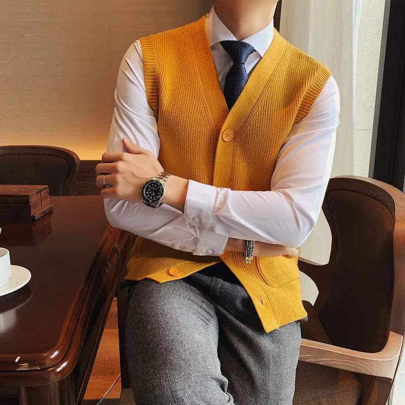 yellow sleeveless jacket