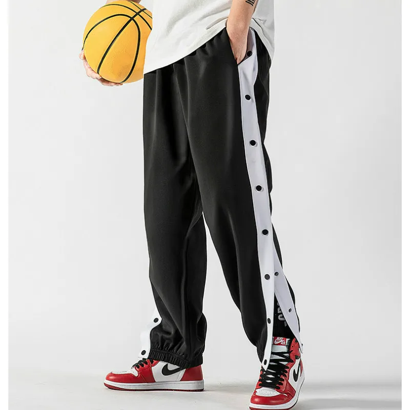 China Necessities Overlap Cumpără Pantaloni | Men Basketball Pants Side Striped Button Easy To Wear  Mens Casual Pant Loose Sweatpants