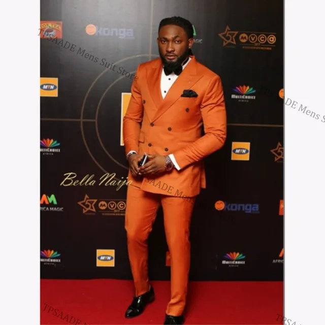 2022 Elegant Orange Double Breasted Men 