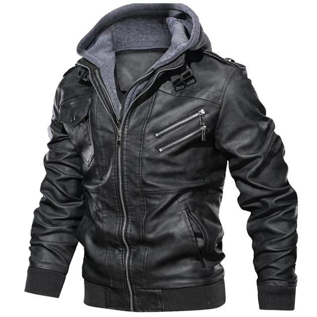 men leather coat with hood