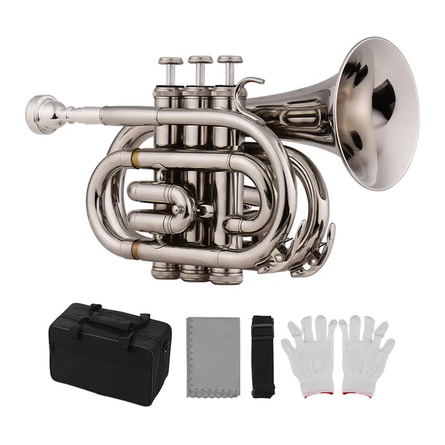 Cumpără Instrumente muzicale  Muslady Mini Pocket Trumpet Bb Flat Brass  Material Professional Wind Instrument with Mouthpiece Gloves Cloth Carrying  Case