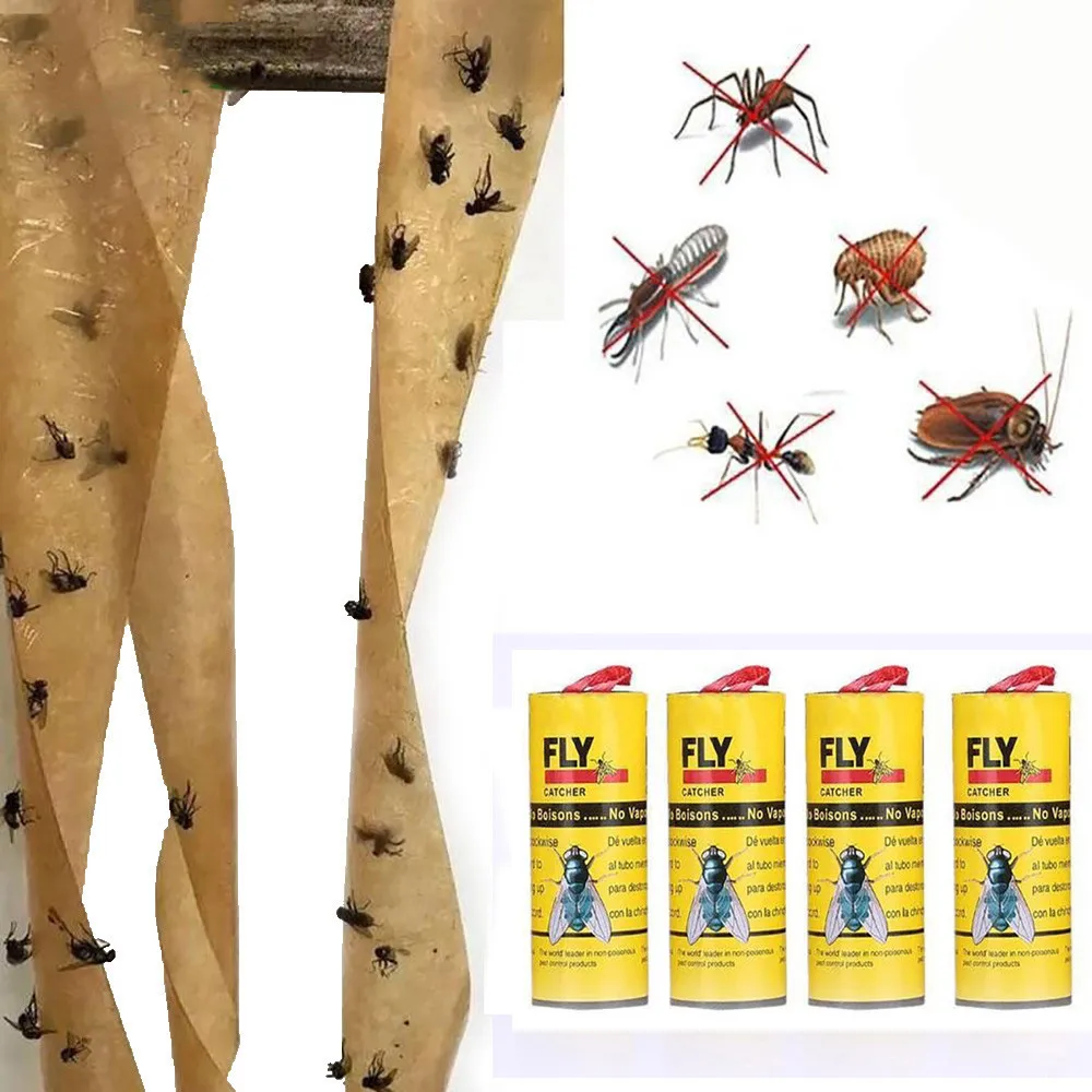 4 Rolls Sticky Ant Fly Repellent Paper Eliminate Flies Insect Bug Home Glue Flytrap Catcher Trap Fly Bug Mosquito Killer