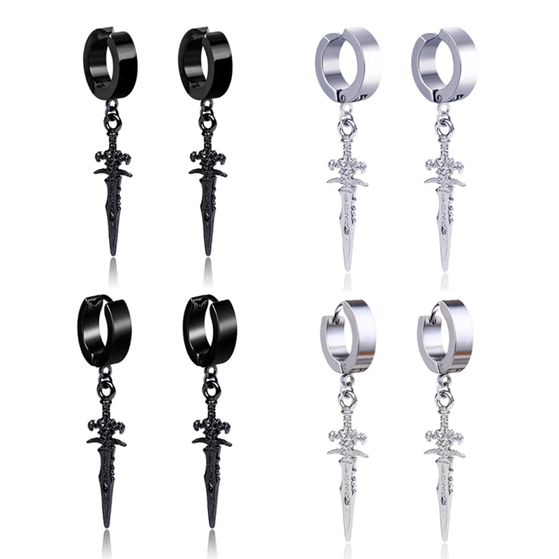 1 pair Classic Korean Punk Stainless Steel Ear Clip Earrings For