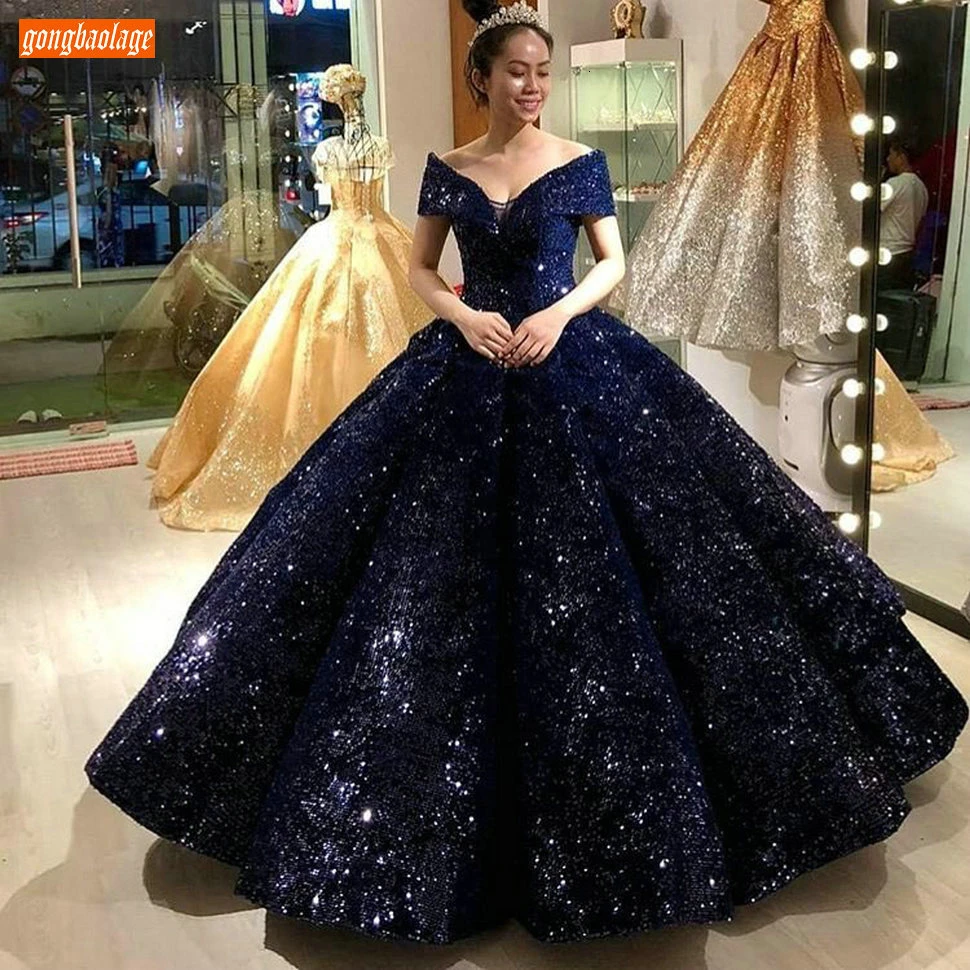 Fashion Dark Navy Ball Gown Evening 