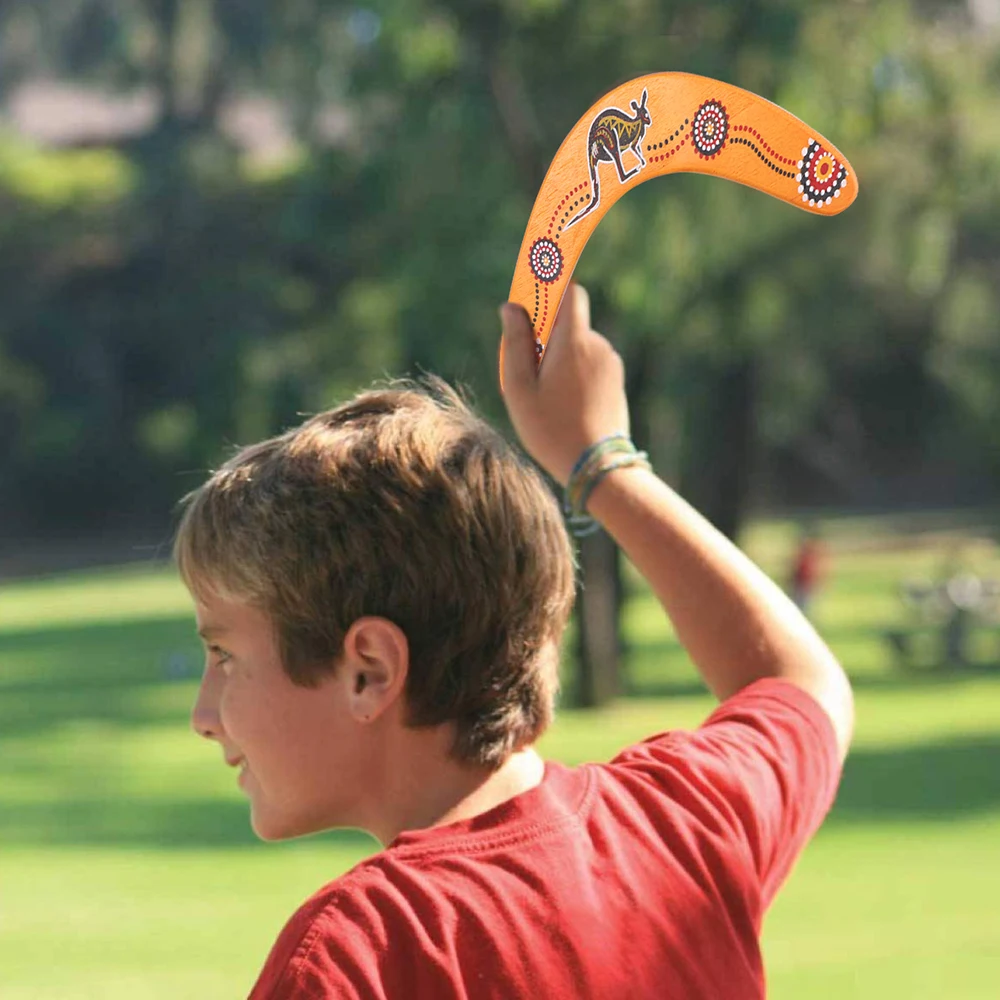 V Shaped Boomerang Flying Disc Wooden Kangaroo Pattern Throw Catch Outdoor Game 