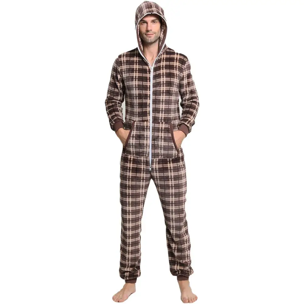 Proion Winter Men S Thick Plaid Flannel One Piece Home Wear Jumpsuit Cool Summer Casual Sleepwear Men Pajamas