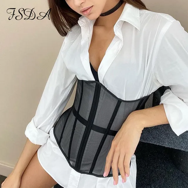 FSDA Tube Mesh Crop Top 2021 Women Sexy Summer Bandage Club Short Wrap Lace Up Breasted Corset Ladies White Tank Tops Party