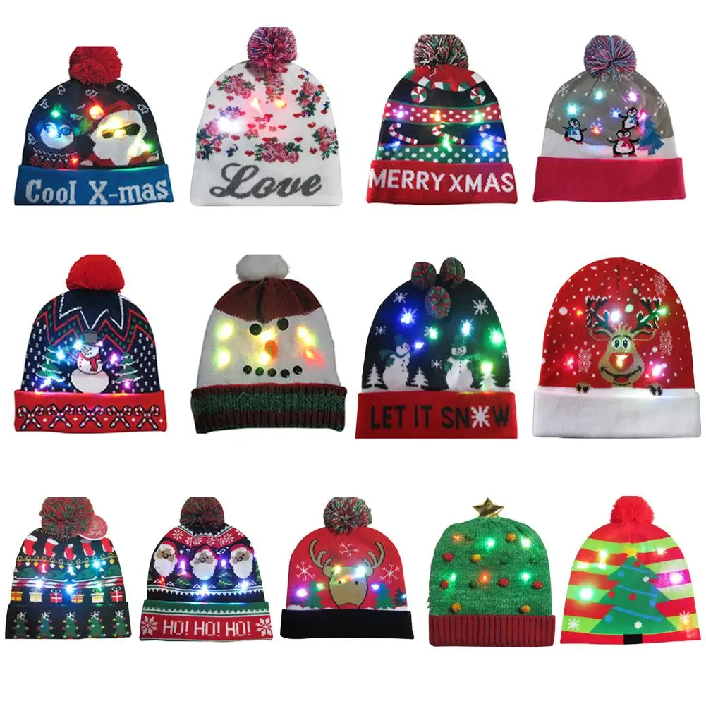 Christmas Hats Beanie Sweater LED Light 